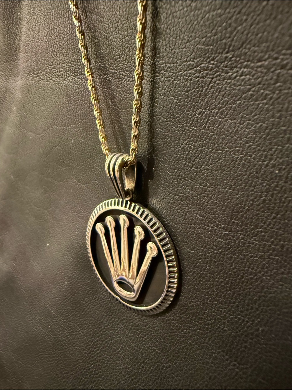 Rolex Crown Pendant Necklace in Gold & Black Like New Solid Sterling Silver
